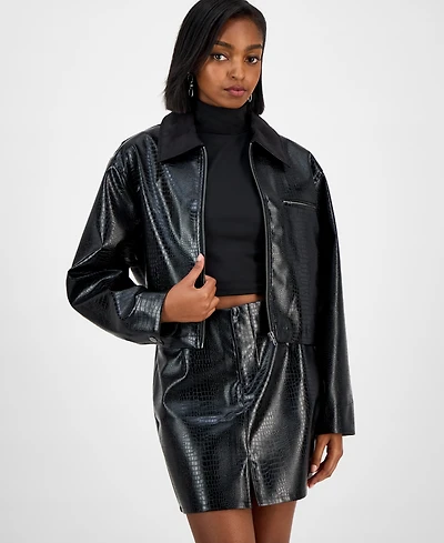 Bar Iii Women's Embossed Faux Leather Cropped Jacket, Macy's Exclusive
