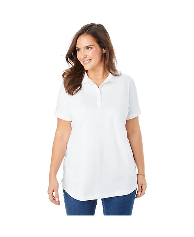 Woman Within Women's Perfect Short-Sleeve Polo Shirt