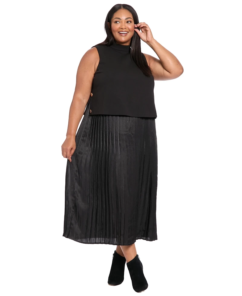 London Times Plus Sleeveless A-Line Midi Dress