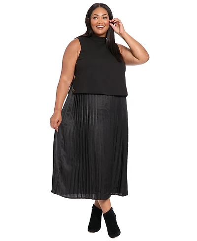 London Times Plus Sleeveless A-Line Midi Dress
