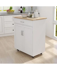 Casainc Kitchen Island Cart with Rubber Wood Top, Adjustable Shelves and Towel Rack