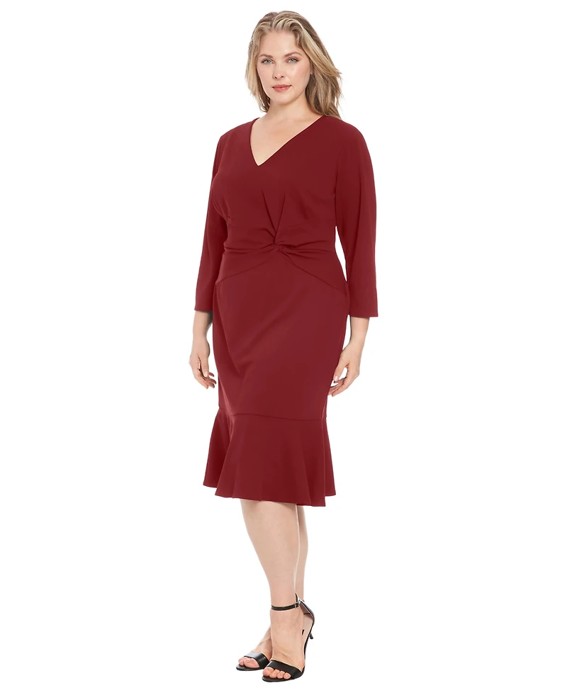 London Times Petite Side-Knit 3/4-Sleeve Midi Dress