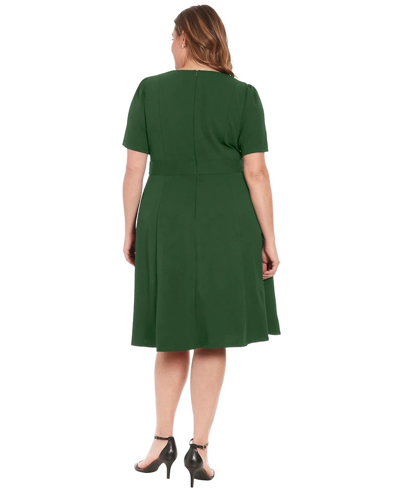 London Times Petite Fit & Flare Scuba Crepe Midi Dress