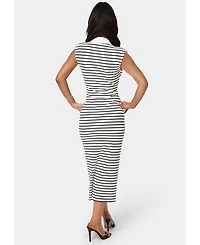 Bebe Women's Stripe Rib Column Dress with Collar