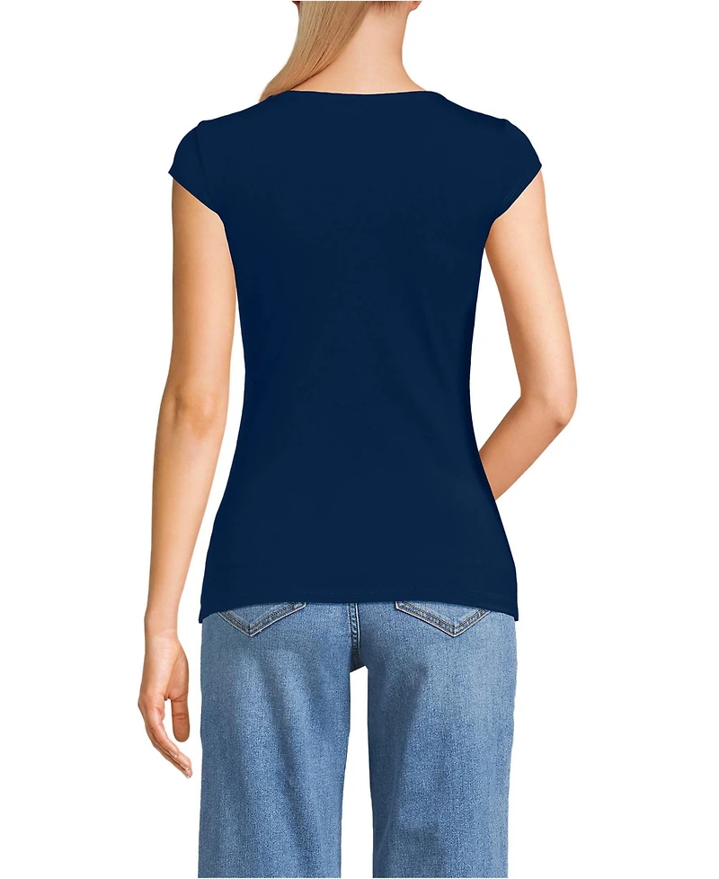Lands' End Women's Cap Sleeve Tugless Double Layer Sweetheart Knit Top