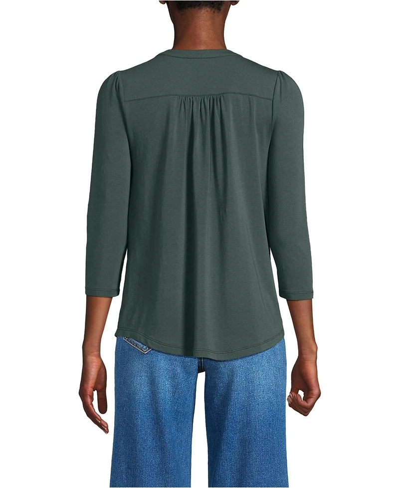 Lands' End Women's 3/4 Sleeve Lightweight Jersey Embellished Top