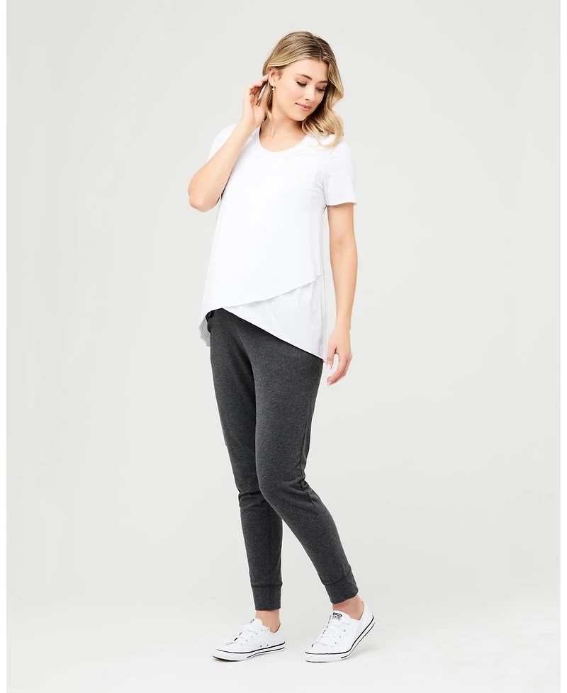 Ripe Maternity White Short Sleeve Raw Edge Nursing Top for