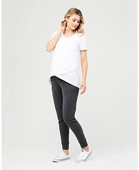 Ripe Maternity White Short Sleeve Raw Edge Nursing Top for