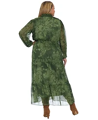 London Times Plus Printed Long Sleeve A-Line Dress