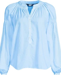Lands' End Women's Cotton Voile Long Sleeve Raglan Smocked Top