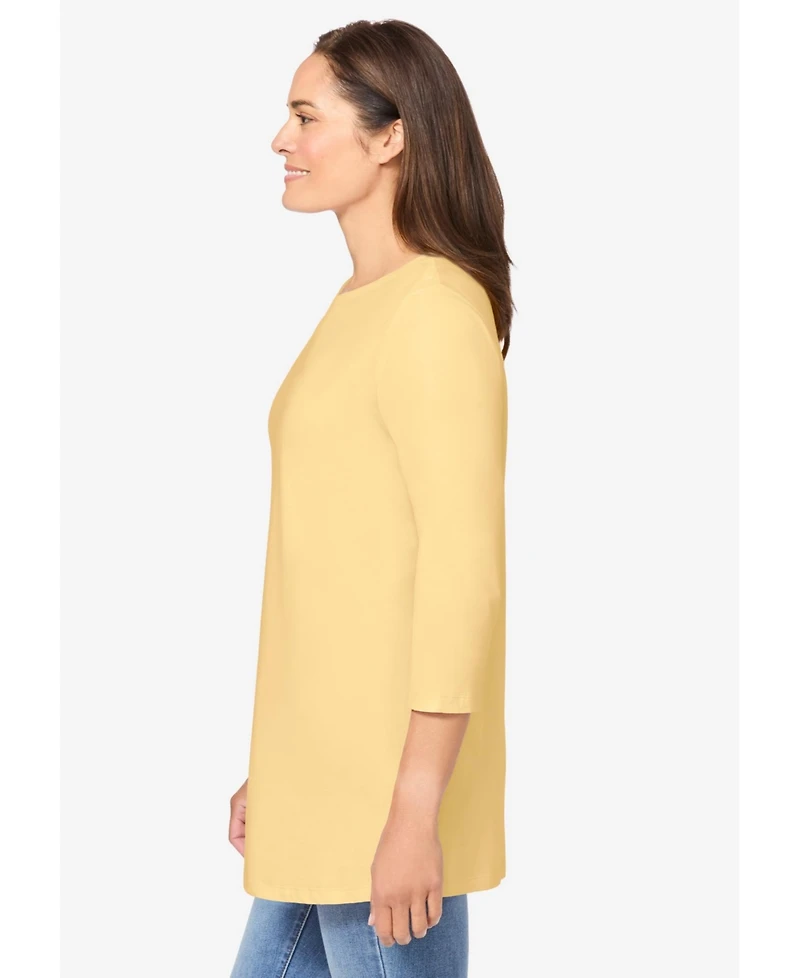 Woman Within Plus Perfect Three-Quarter Sleeve Crewneck Tee