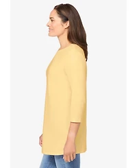 Woman Within Plus Perfect Three-Quarter Sleeve Crewneck Tee