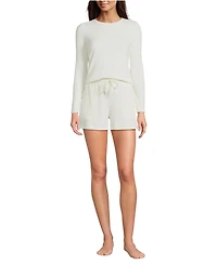 Lands' End Women's Cozy Brushed Rib 2 Piece Pajama Set - Long Sleeve Top and Shorts