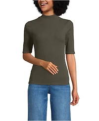 Lands' End Women's Elbow Sleeve Pointelle Rib Mock Neck