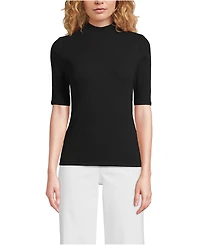 Lands' End Women's Elbow Sleeve Pointelle Rib Mock Neck