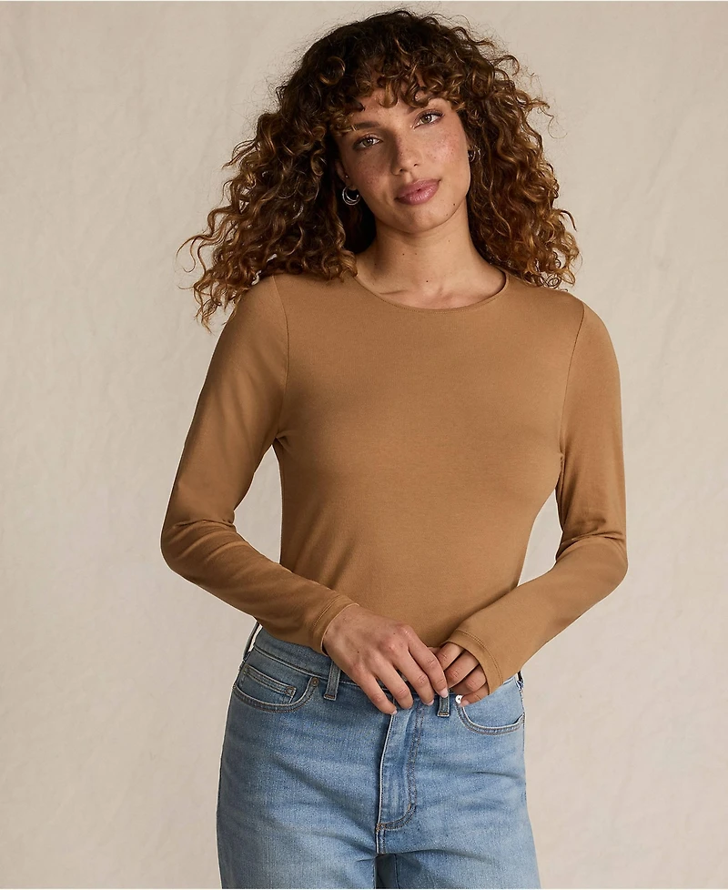 Lands' End Women's Lightweight Jersey Skimming Long Sleeve Crew Neck T-shirt