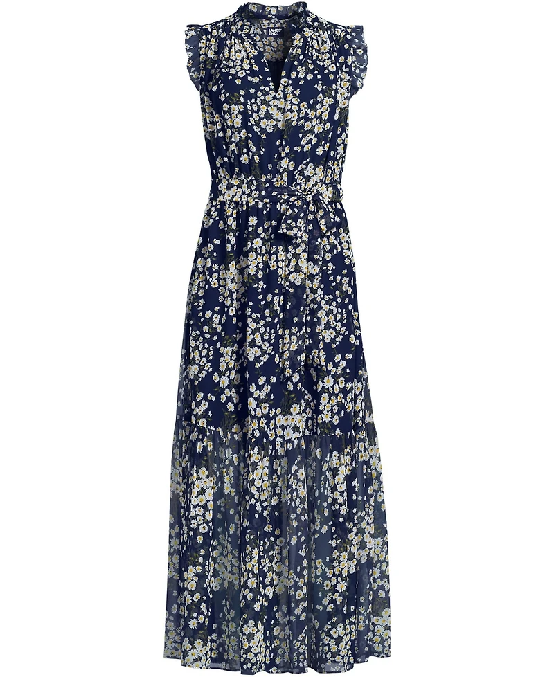 Lands' End Women's Chiffon Maxi Dress with Ruffle Detail
