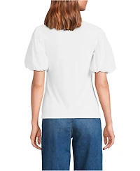 Lands' End Women's Petite Drapey Rib Puff Sleeve Scoop Neck Top