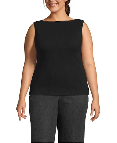 Lands' End Women's Plus Sleeveless Pointelle Rib Boat Neck Tank