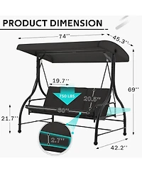 Aecojoy 3 Seats Porch Swing Chair with Adjustable Backrest & Canopy