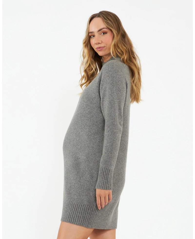 Ripe Maternity Maternity Brook Knit Sweater Dress in Grey Marle