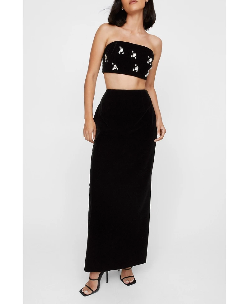 Nasty Gal Women's Velvet High Waist Side Split Maxi Skirt
