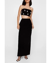 Nasty Gal Women's Velvet High Waist Side Split Maxi Skirt
