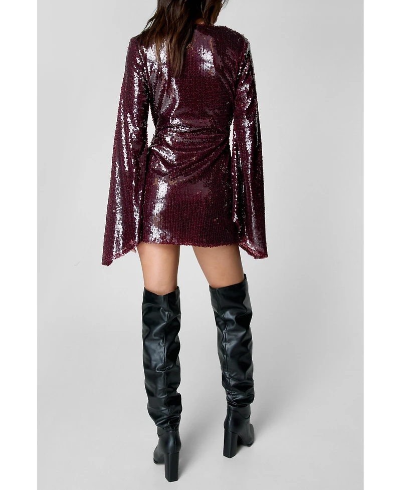 Nasty Gal Women's Flared Sleeve Tie Front Mini Dress