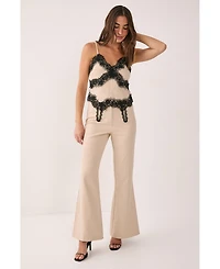 Nasty Gal Women's Lace Trim Tailored Flared Pants