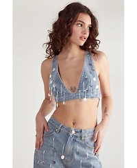 Nasty Gal Women's Bead Embellished Denim Bralet
