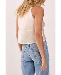 Nasty Gal Women's Satin Embroidered Lace Button Front Vest