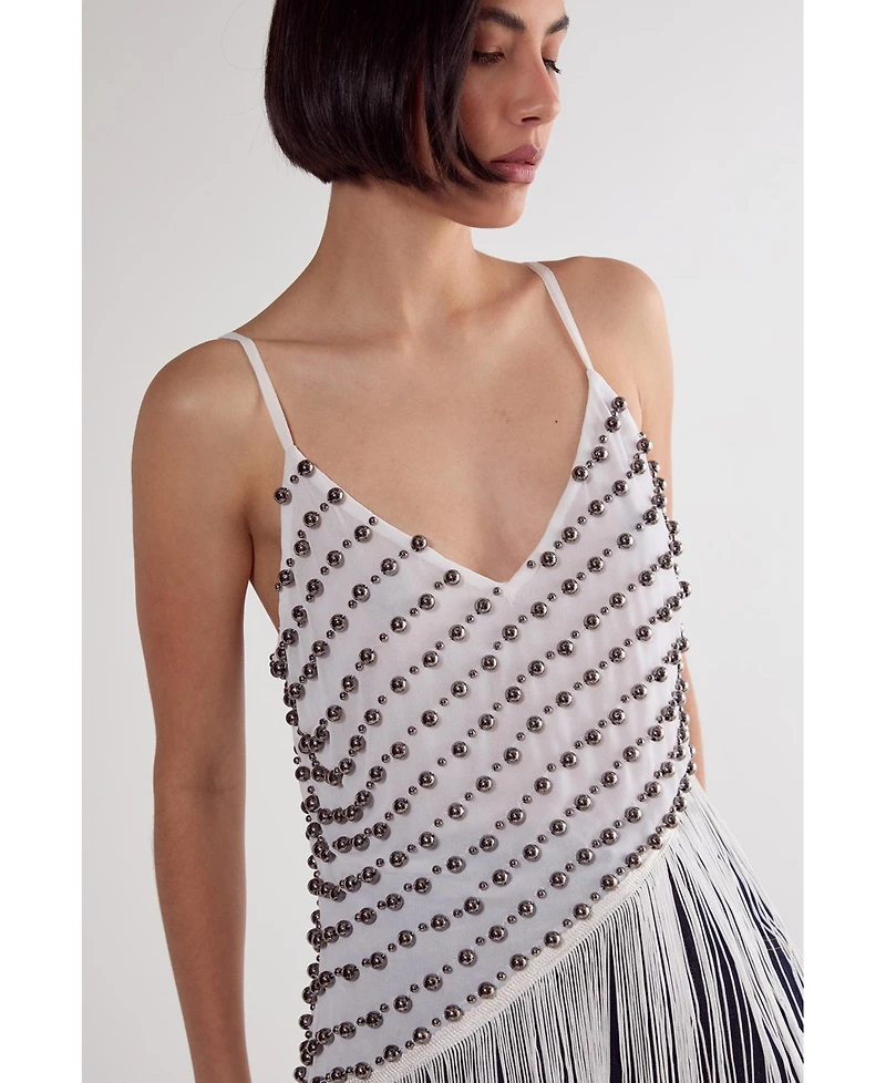 Nasty Gal Women's Studded Asymmetric Fringed Cami Top