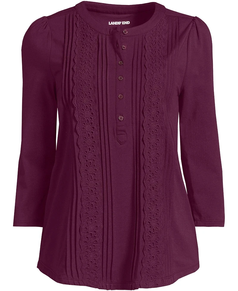 Lands' End Women's Plus 3/4 Sleeve Lightweight Jersey Embellished Top