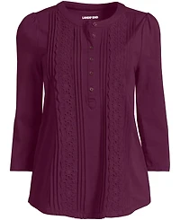 Lands' End Women's Plus 3/4 Sleeve Lightweight Jersey Embellished Top