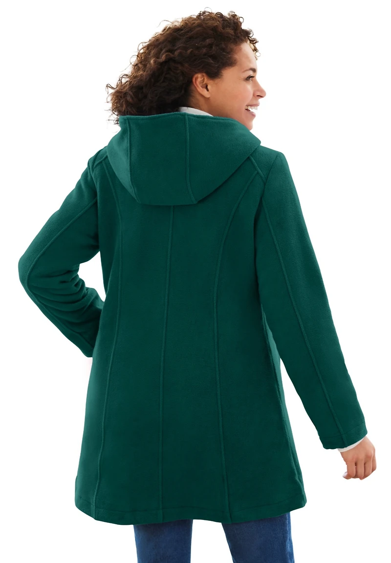Woman Within Women's Double-Breasted Hooded Fleece Peacoat