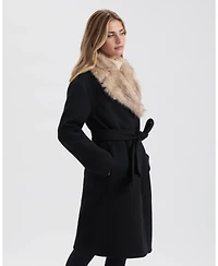 Ellen Tracy Women's Long Faux Wool Coat with Detachable Fur Collar