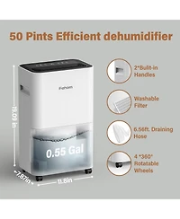 Fehom 50 Pints Dehumidifier for Home Basements 4,500 Sq.Ft with Drain Hose Timer
