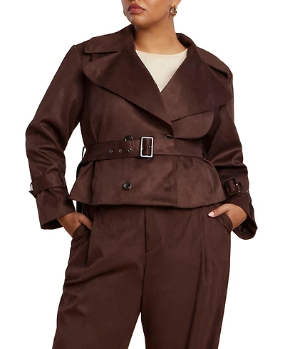 Eloquii Women's Plus Cropped Faux Suede Trench Jacket
