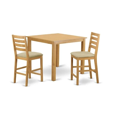 East West Furniture CAFE3-oak-c 3 Pc counter height Dining room set-pub Table and 2 counter height stool
