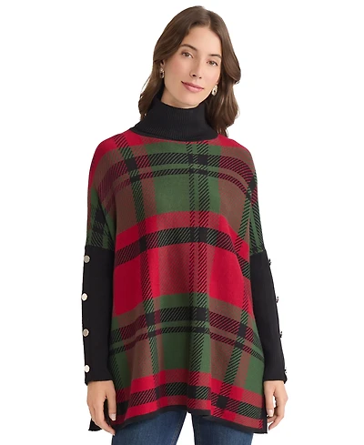 Jones New York Women's Plaid Turtle Neck Sweater