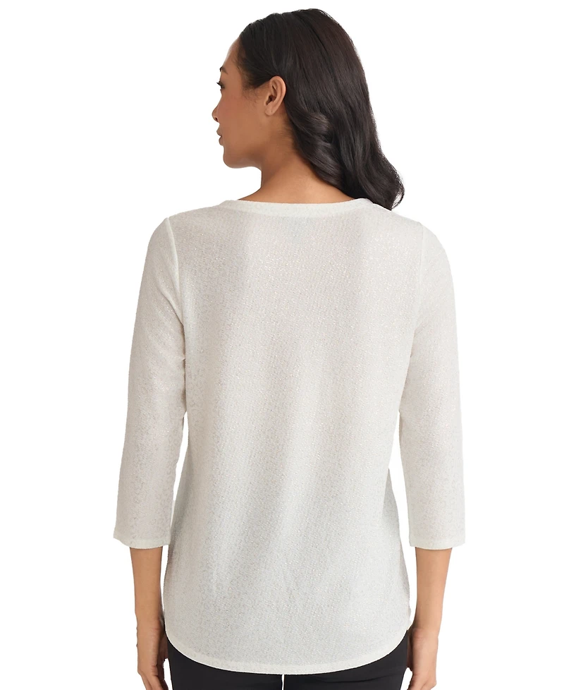 Jones New York Women's Leopard Dew Drop V-Neck Top
