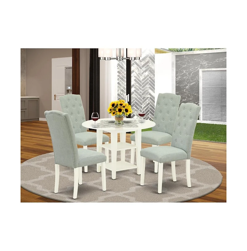 East West Furniture Dining Room Set Linen White, SUCE5-lwh-15