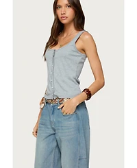 Edikted Womens Gwenne Pointelle Button Up Tank Top