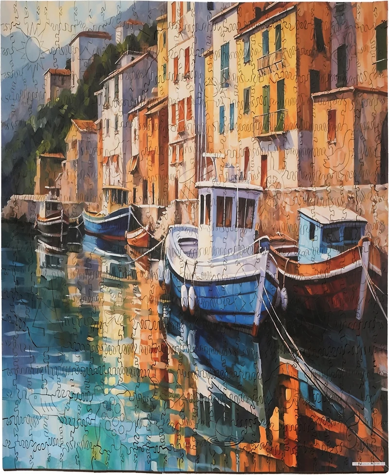 AreYouGame.com Wooden Jigsaw Puzzle Boats At Bay, 494 Pieces