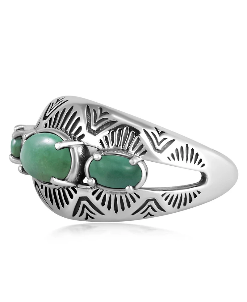 American West Jewelry Sterling Silver Green Turquoise 3-Stone Oval Band Ring, 9