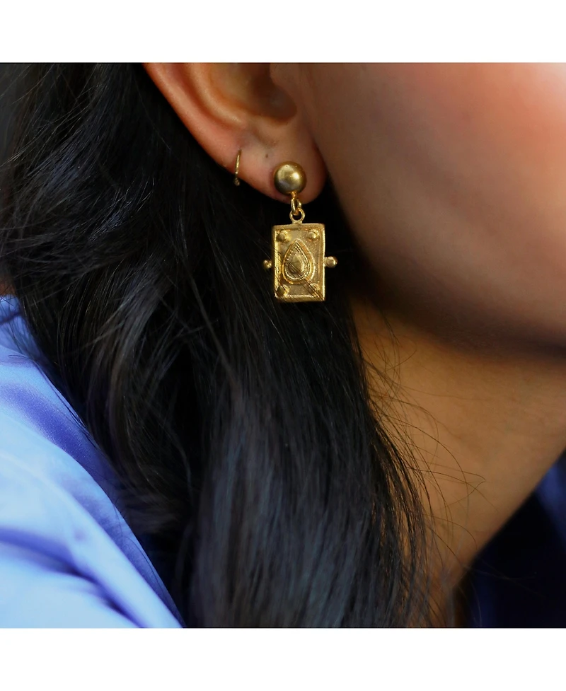 Ottoman Hands Tyche Engraved Drop Stud Earrings