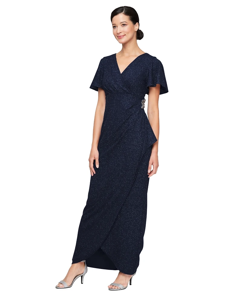 Sl Fashions Petite Long Flutter Sleeve Dress