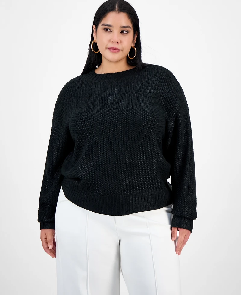 Bar Iii Trendy Plus Foil-Print Drop-Shoulder Crewneck Sweater, Macy's Exclusive