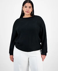 Bar Iii Trendy Plus Foil-Print Drop-Shoulder Crewneck Sweater, Macy's Exclusive