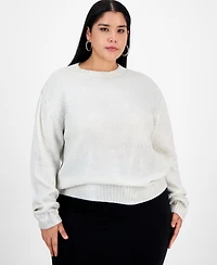 Bar Iii Trendy Plus Foil-Print Drop-Shoulder Crewneck Sweater, Macy's Exclusive